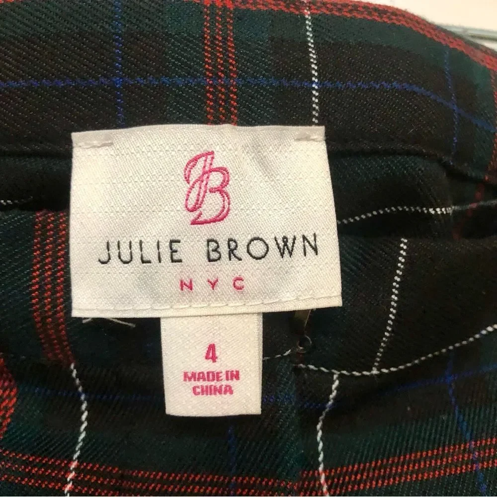JB by Julie Brown Pants Cropped Plaid Printed Button Details Sailor Black Red 4